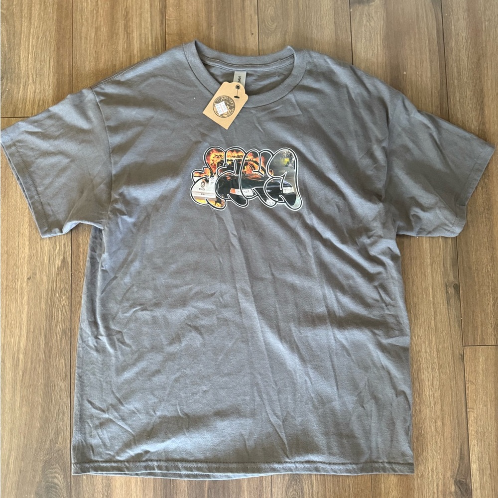 Gray Graphic Tee with Colorful Design